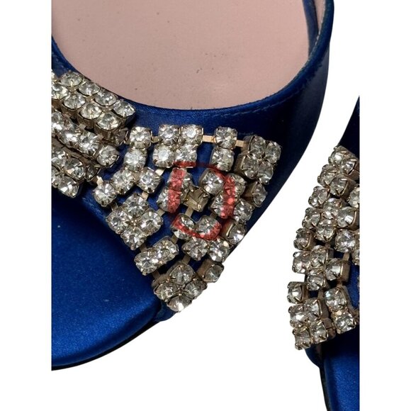 New KATE SPADE Womens Blue Jeweled Bow Satin Slingback Heels Sandals Size 8 B - Picture 6 of 8